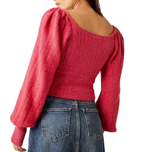 Free people Pink Puff Sleeve Sweater long sleeve - Picture 2 of 2
